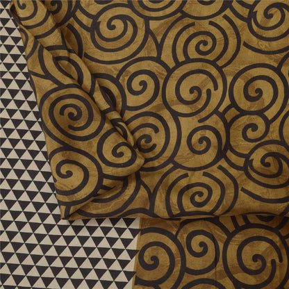 Sanskriti Vintage Sarees i brune nuancer af rent silketryk Sari 5+ yards håndværksstof