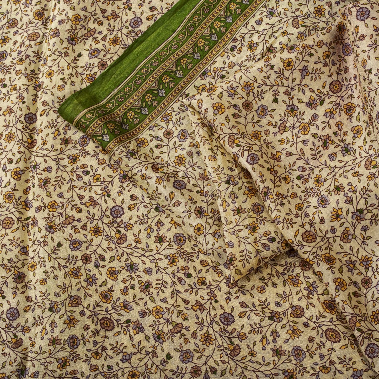 Sanskriti Vintage Saree Cream Soft Pure Silk Kalamkari Printed Sari 6+Yd Fabric