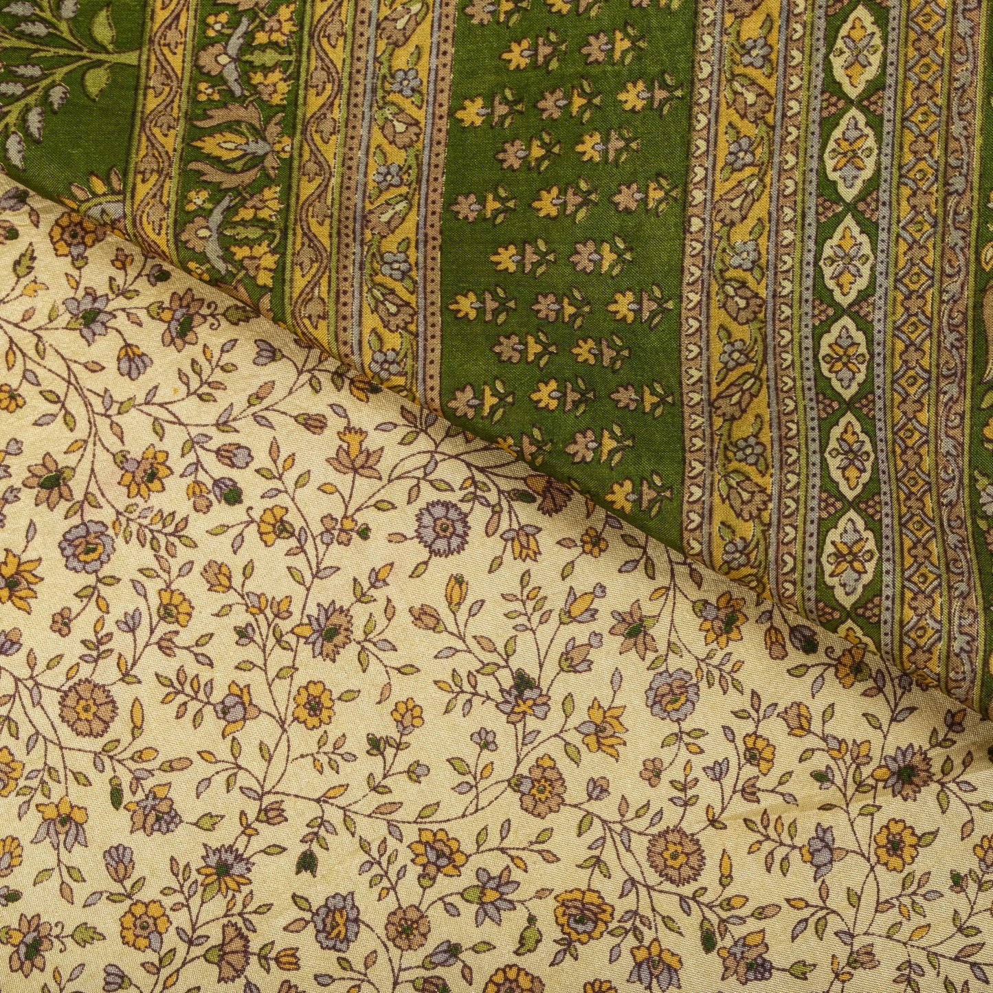 Sanskriti Vintage Saree Cream Soft Pure Silk Kalamkari Printed Sari 6+Yd Fabric