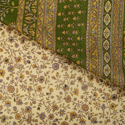 Sanskriti Vintage Saree Cream Soft Pure Silk Kalamkari Printed Sari 6+Yd Fabric