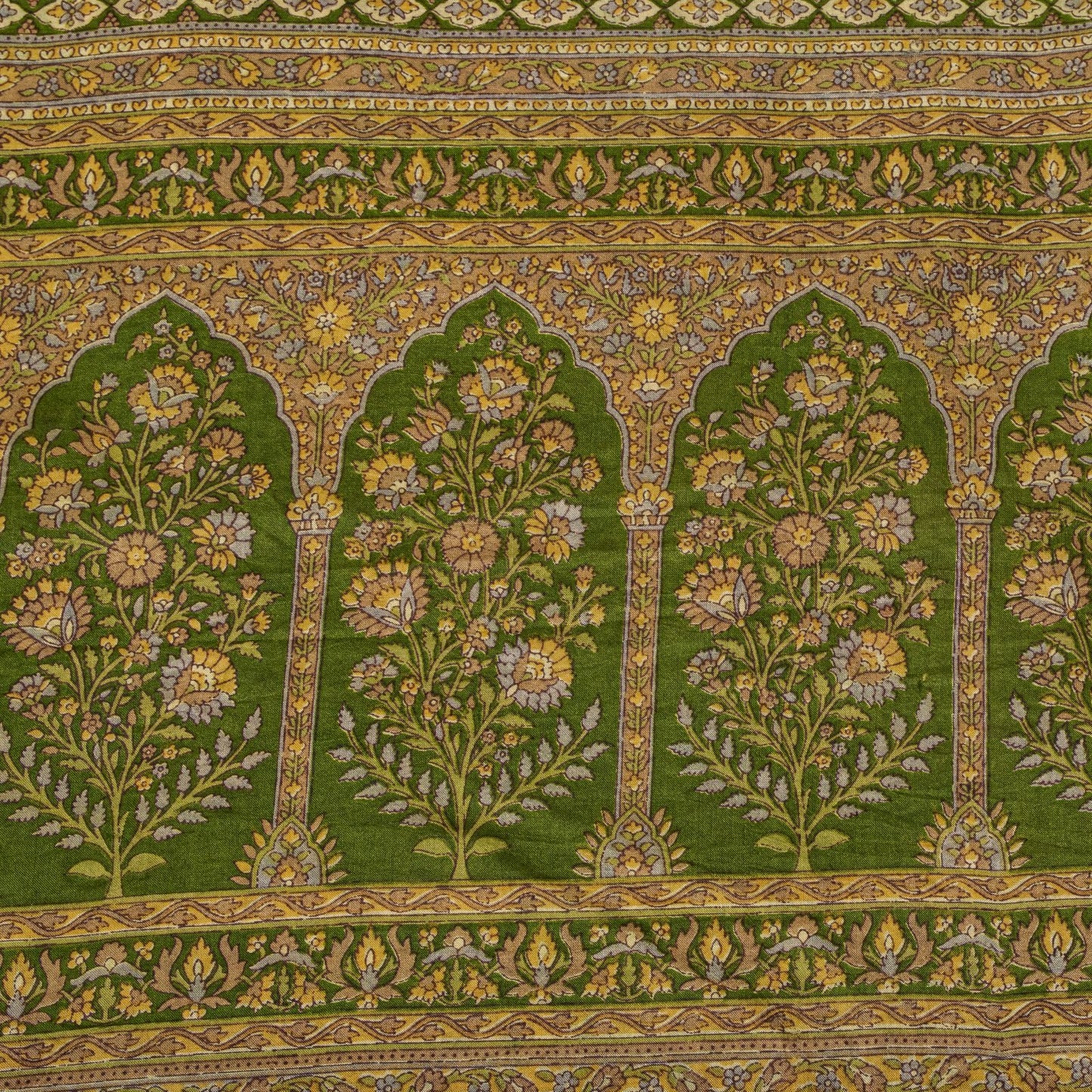 Sanskriti Vintage Saree Cream Soft Pure Silk Kalamkari Printed Sari 6+Yd Fabric