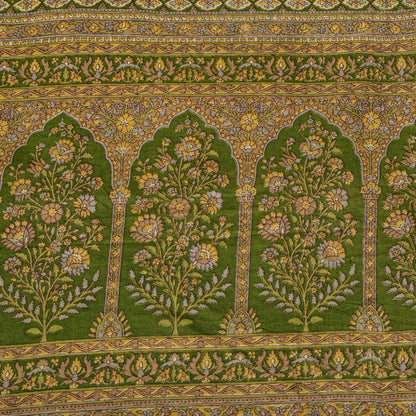 Sanskriti Vintage Saree Cream Soft Pure Silk Kalamkari Printed Sari 6+Yd Fabric