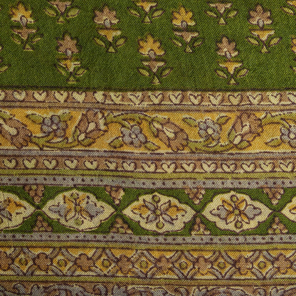 Sanskriti Vintage Saree Cream Soft Pure Silk Kalamkari Printed Sari 6+Yd Fabric
