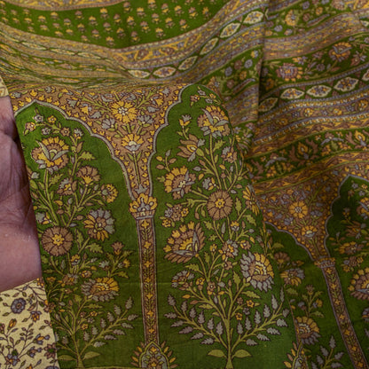 Sanskriti Vintage Saree Cream Soft Pure Silk Kalamkari Printed Sari 6+Yd Fabric