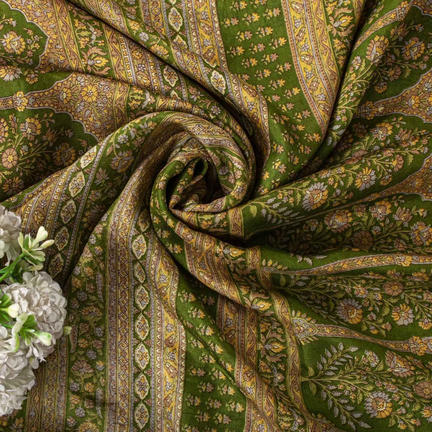 Sanskriti Vintage Saree Cream Soft Pure Silk Kalamkari Printed Sari 6+Yd Fabric