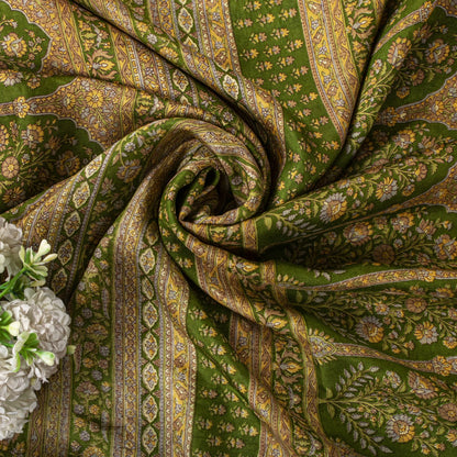 Sanskriti Vintage Saree Cream Soft Pure Silk Kalamkari Printed Sari 6+Yd Fabric