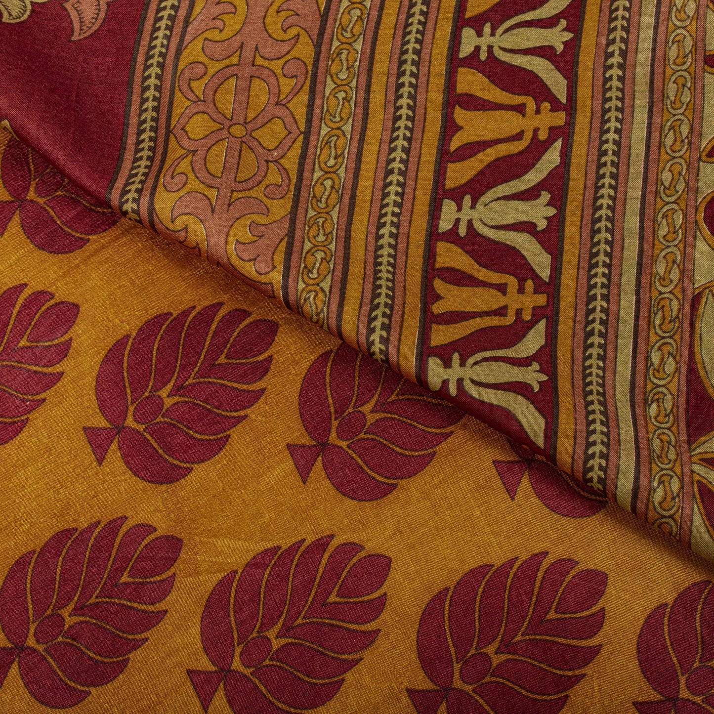 Sanskriti Vintage Saree Yellow Soft Pure Silk Block Printed Sari 5.5+Yd Fabric