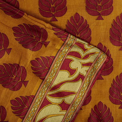 Sanskriti Vintage Saree Yellow Soft Pure Silk Block Printed Sari 5.5+Yd Fabric