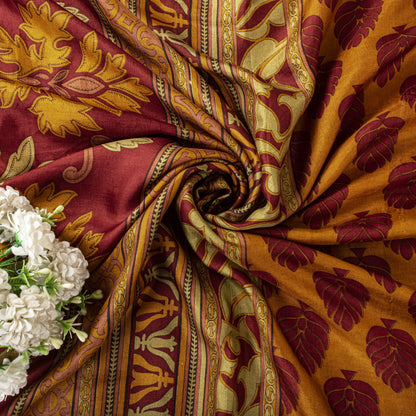 Sanskriti Vintage Saree Yellow Soft Pure Silk Block Printed Sari 5.5+Yd Fabric