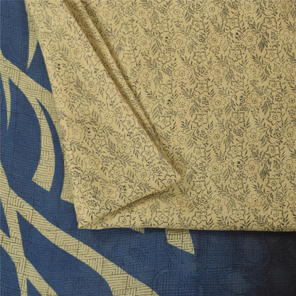 Sanskriti Vintage Sarees Cream Indian Pure Silk Printed Sari 5+yd Craft Fabric