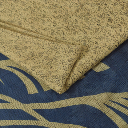 Sanskriti Vintage Sarees Cream Indian Pure Silk Printed Sari 5+yd Craft Fabric