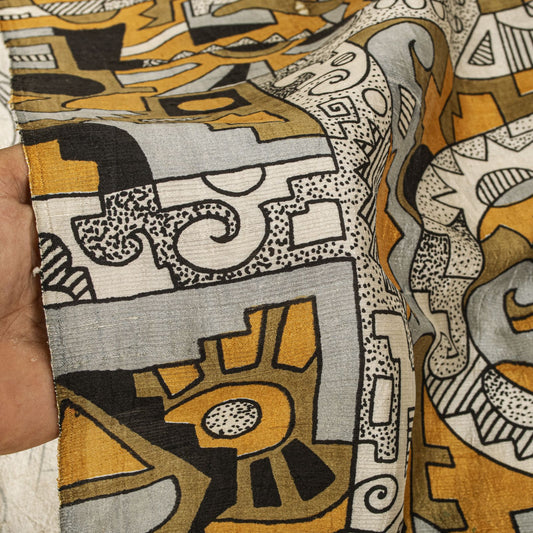 Sanskriti Vintage Saree White Pure Silk Abstract Geometric Print Sari 5Yd Fabric