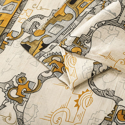 Sanskriti Vintage Saree White Pure Silk Abstract Geometric Print Sari 5Yd Fabric