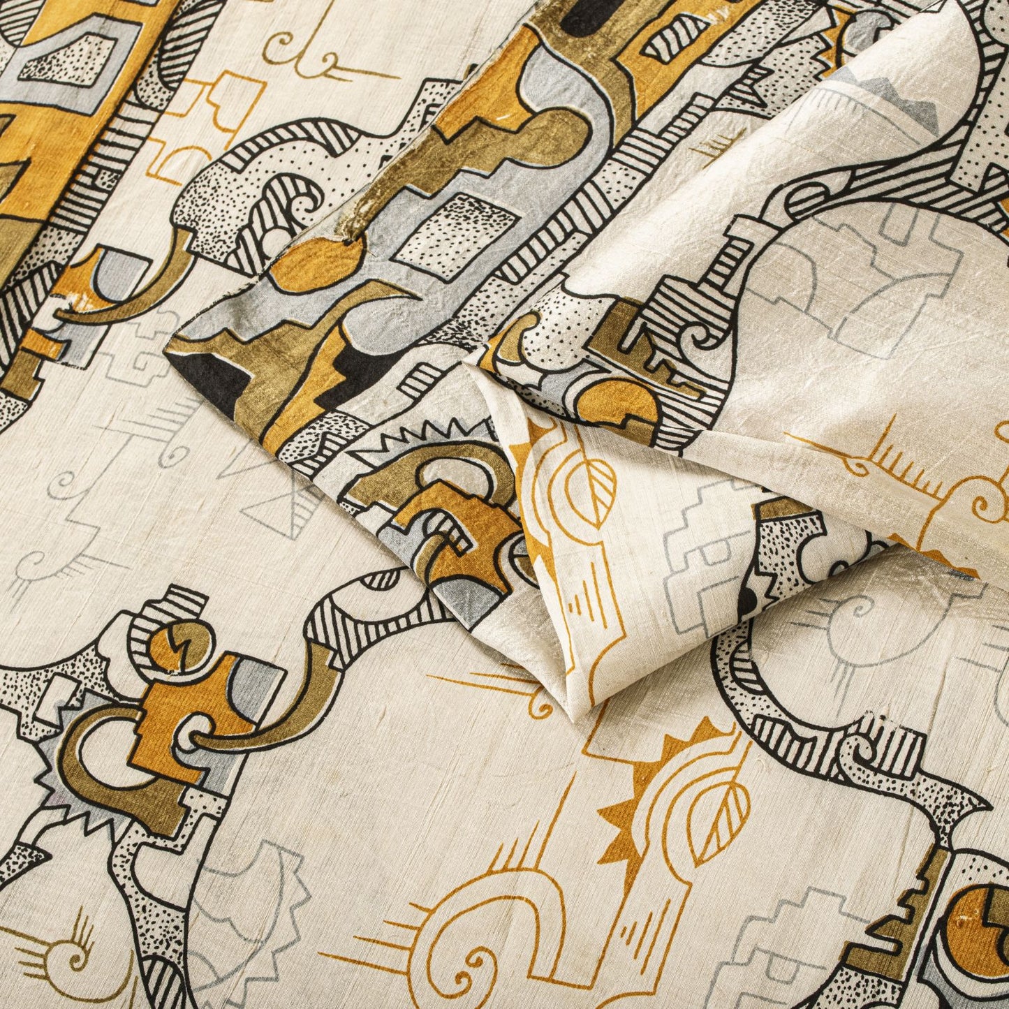 Sanskriti Vintage Saree White Pure Silk Abstract Geometric Print Sari 5Yd Fabric