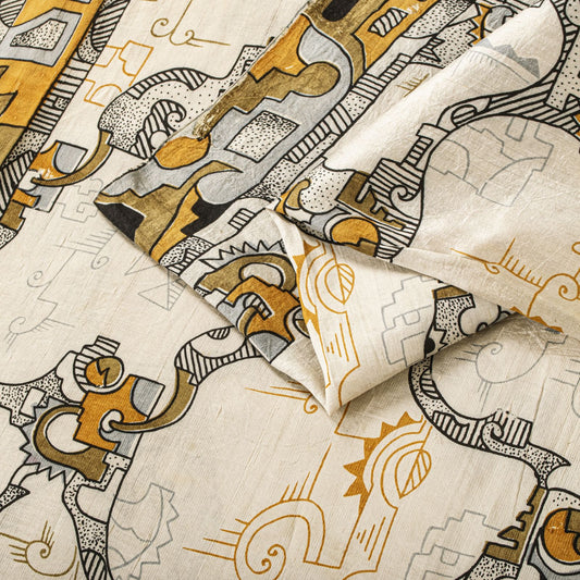 Sanskriti Vintage Saree White Pure Silk Abstract Geometric Print Sari 5Yd Fabric
