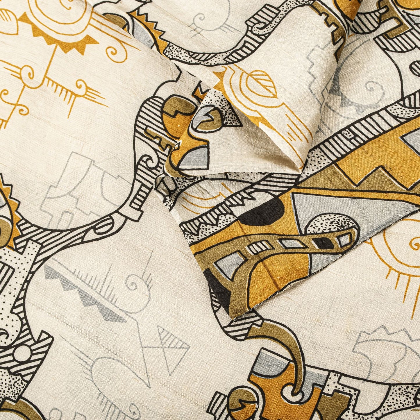 Sanskriti Vintage Saree White Pure Silk Abstract Geometric Print Sari 5Yd Fabric