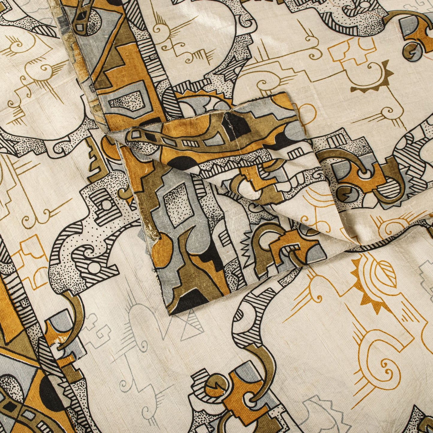 Sanskriti Vintage Saree White Pure Silk Abstract Geometric Print Sari 5Yd Fabric
