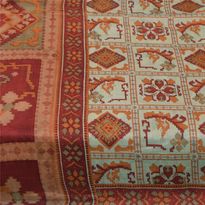 Sanskriti Vintage Sarees Ivory Indian Pure Silk Printed Sari 5+yd Craft Fabric