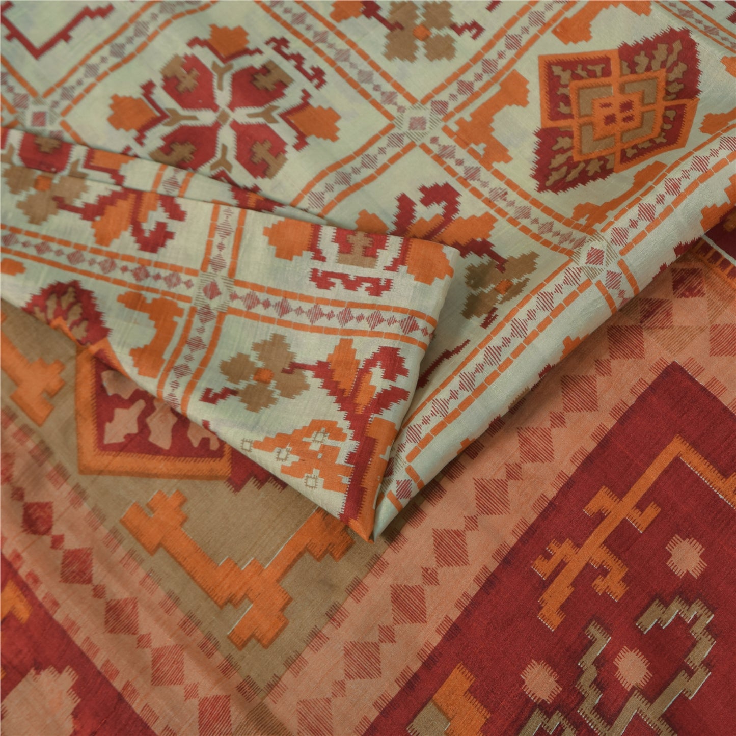 Sanskriti Vintage Sarees Ivory Indian Pure Silk Printed Sari 5+yd Craft Fabric