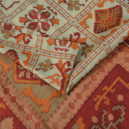 Sanskriti Vintage Sarees Ivory Indian Pure Silk Printed Sari 5+yd Craft Fabric