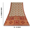 Sanskriti Vintage Sarees Ivory Indian Pure Silk Printed Sari 5+yd Craft Fabric