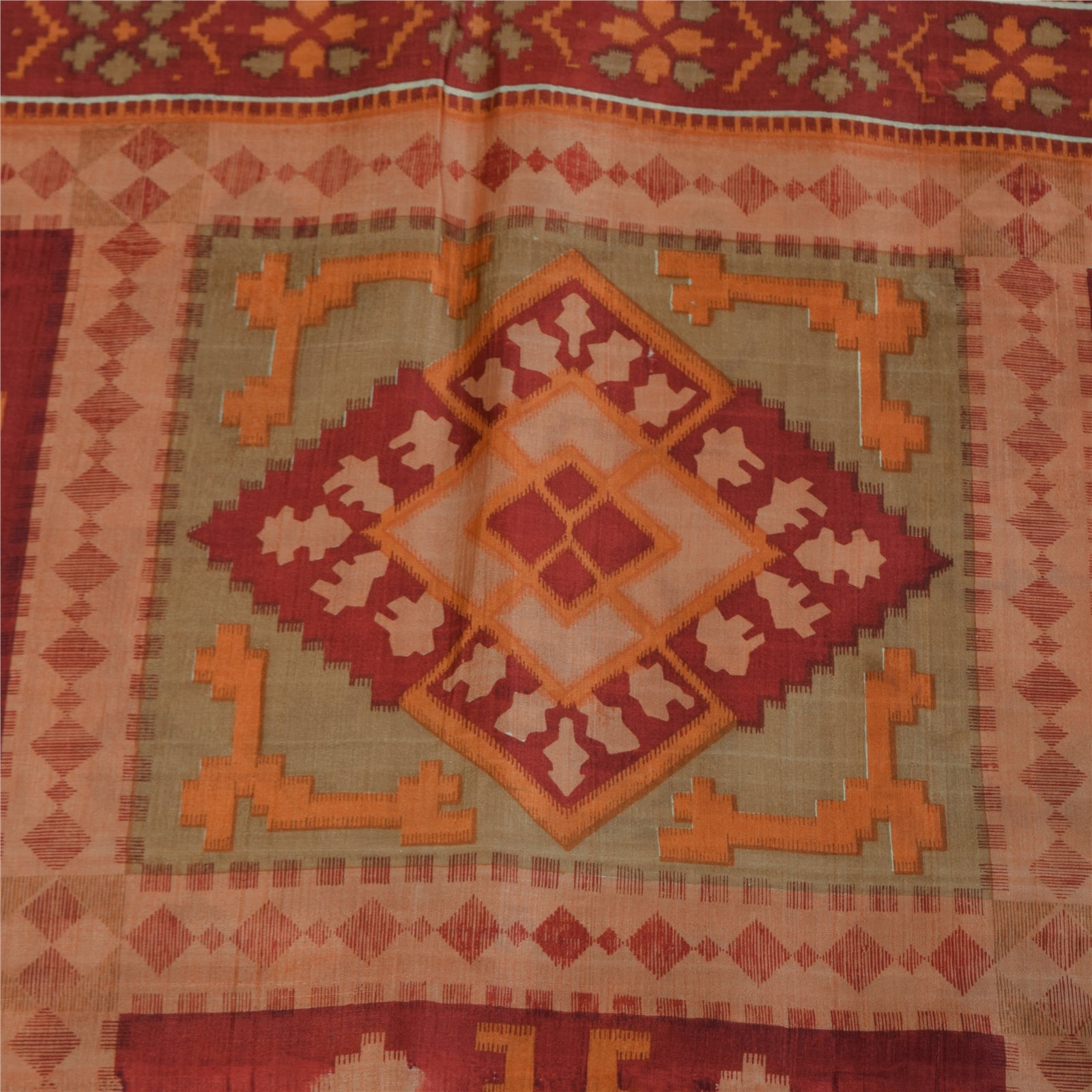 Sanskriti Vintage Sarees Ivory Indian Pure Silk Printed Sari 5+yd Craft Fabric