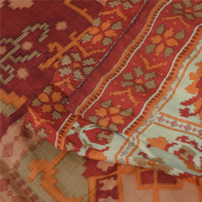 Sanskriti Vintage Sarees Ivory Indian Pure Silk Printed Sari 5+yd Craft Fabric