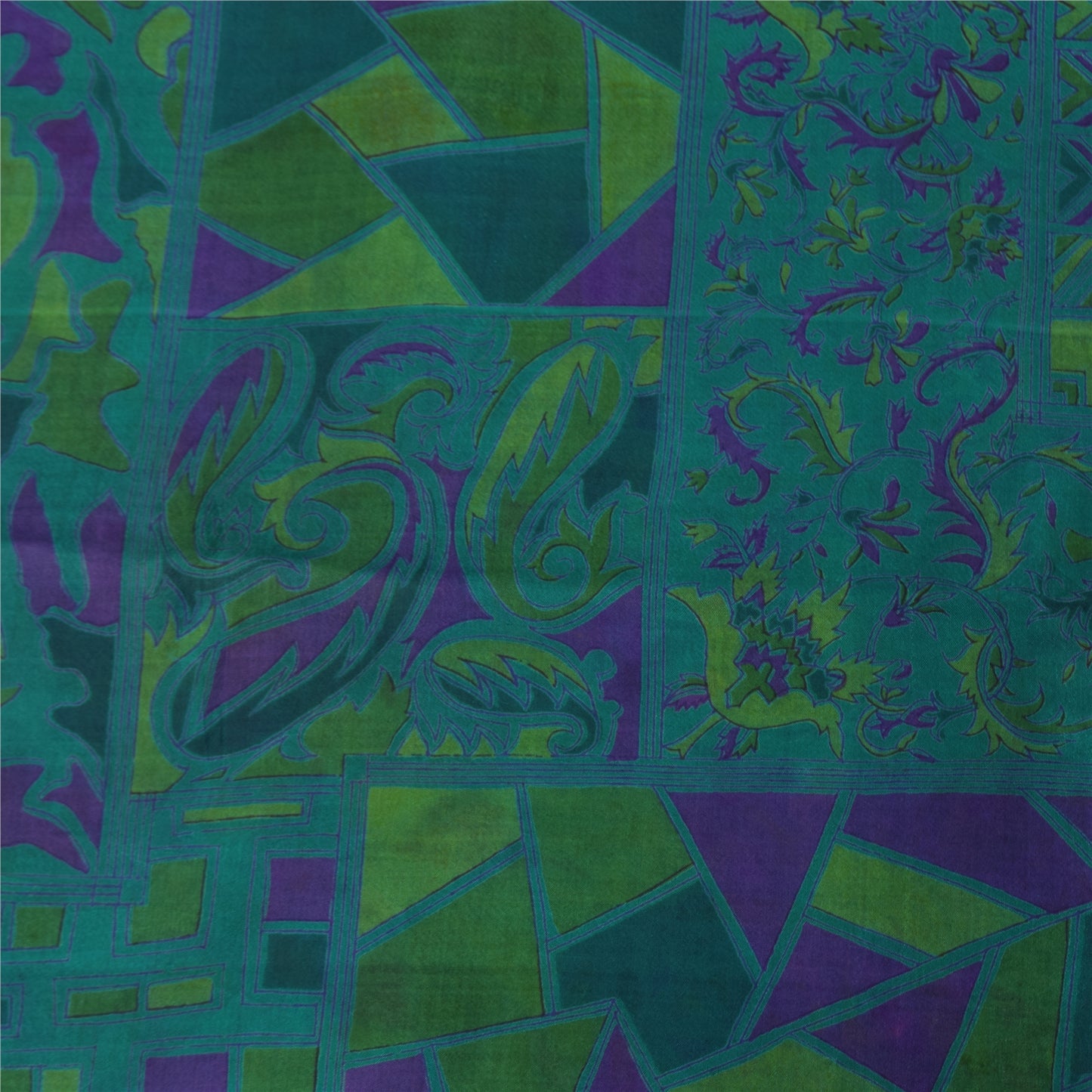 Sanskriti Vintage Sarees Blue Zari Border Pure Silk Print Sari 6yd Craft Fabric