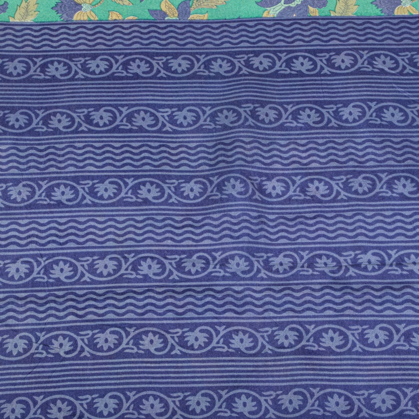 Sanskriti Vintage Saree Green Soft Pure Silk Floral Printed Sari 5.5+Yard Fabric
