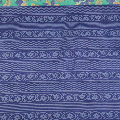 Sanskriti Vintage Saree Green Soft Pure Silk Floral Printed Sari 5.5+Yard Fabric