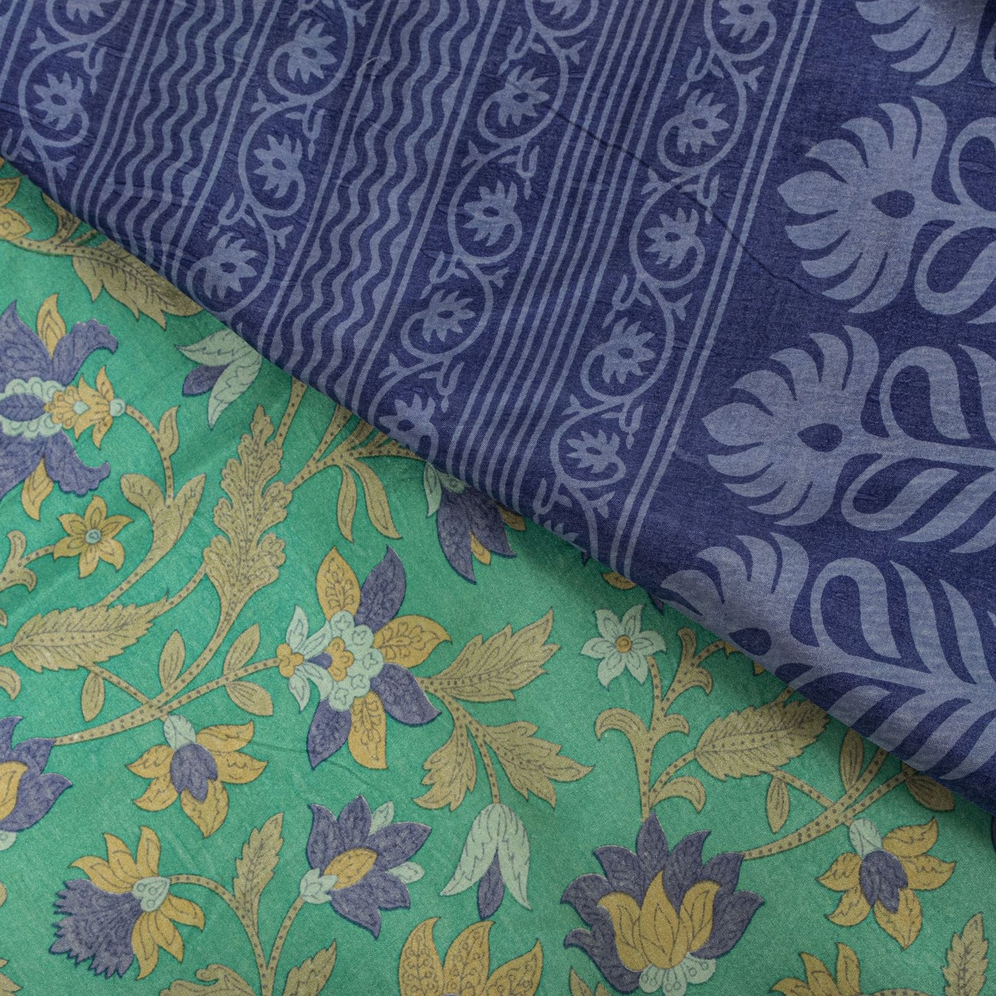 Sanskriti Vintage Saree Green Soft Pure Silk Floral Printed Sari 5.5+Yard Fabric