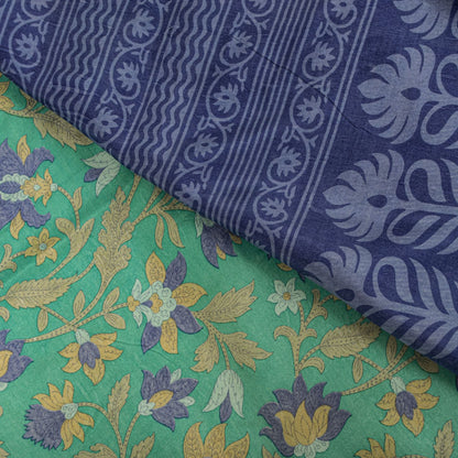 Sanskriti Vintage Saree Green Soft Pure Silk Floral Printed Sari 5.5+Yard Fabric