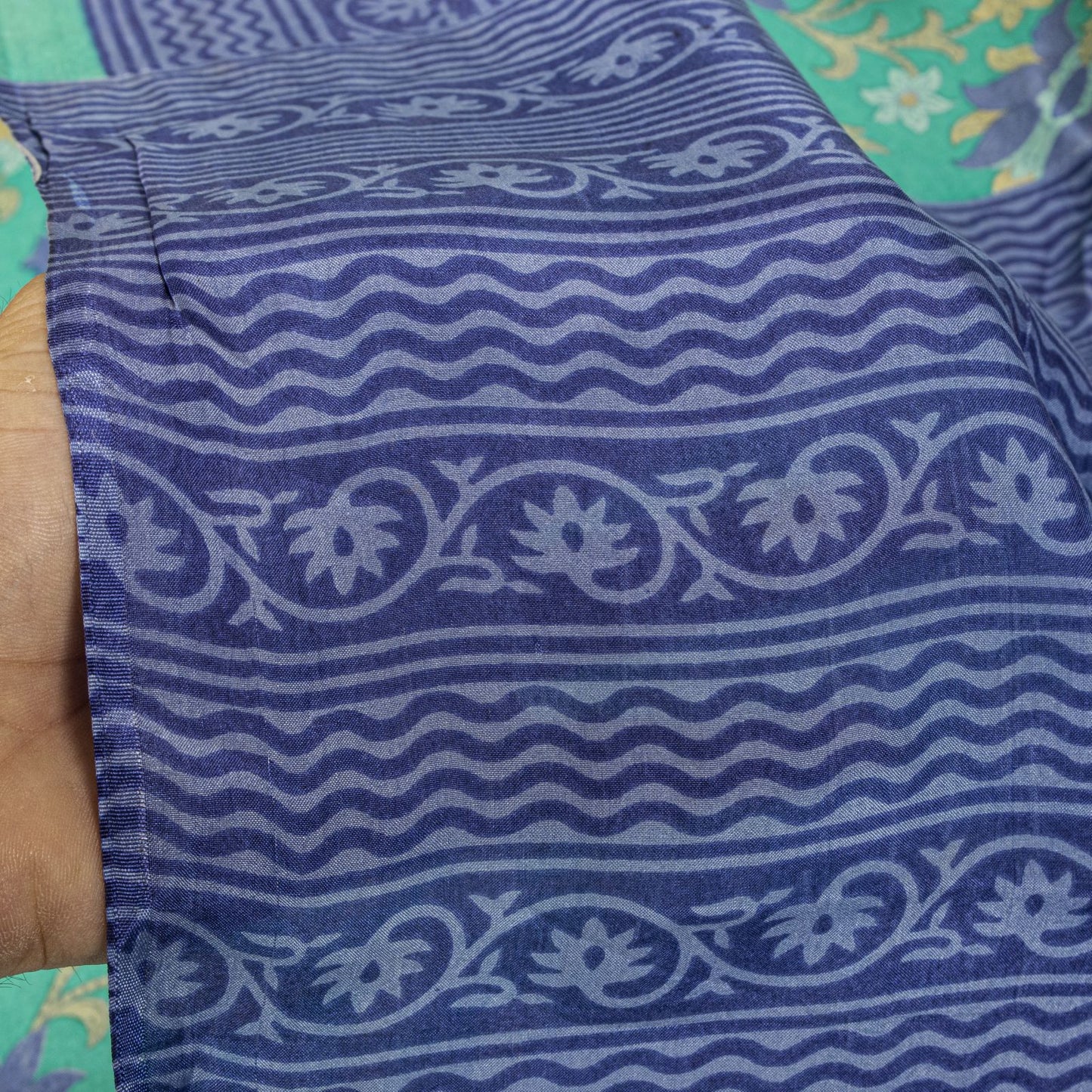 Sanskriti Vintage Saree Green Soft Pure Silk Floral Printed Sari 5.5+Yard Fabric