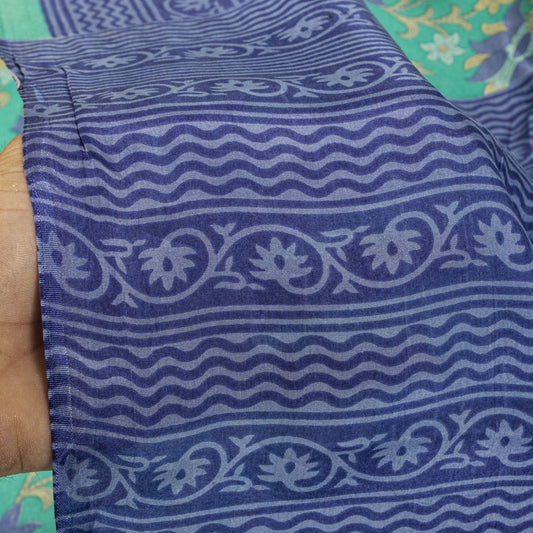 Sanskriti Vintage Saree Green Soft Pure Silk Floral Printed Sari 5.5+Yard Fabric