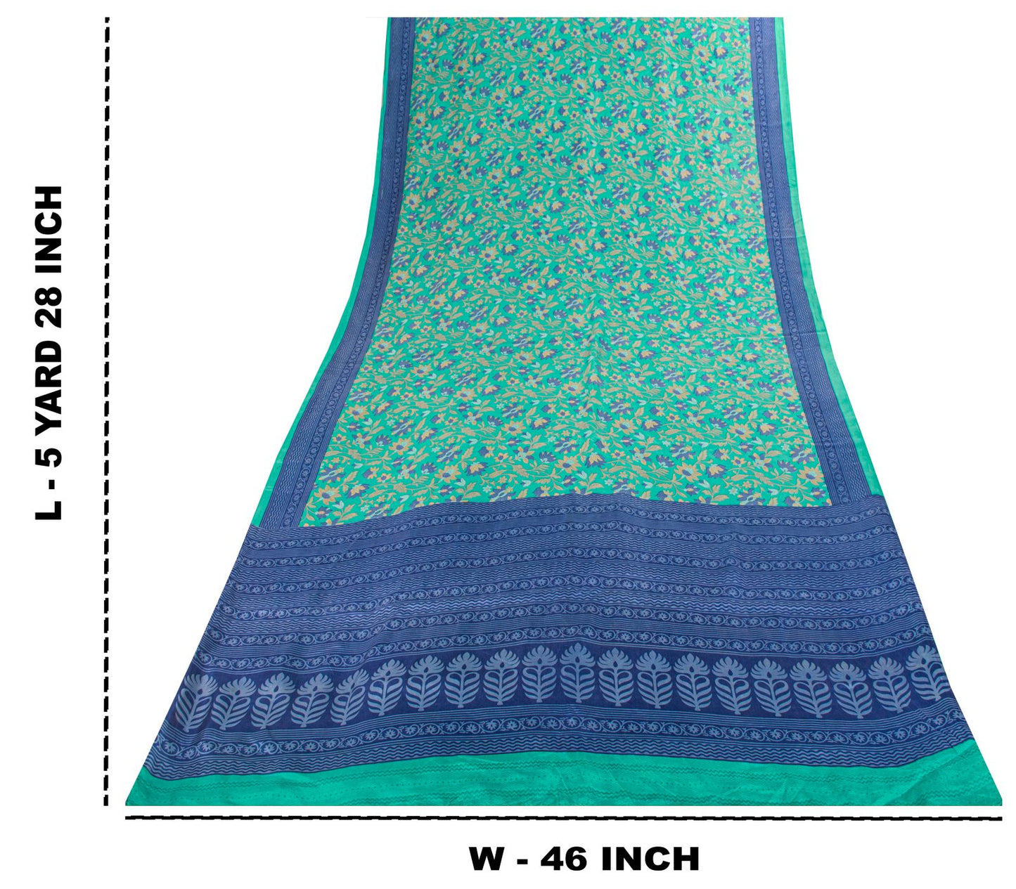 Sanskriti Vintage Saree Green Soft Pure Silk Floral Printed Sari 5.5+Yard Fabric