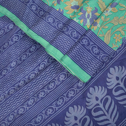 Sanskriti Vintage Saree Green Soft Pure Silk Floral Printed Sari 5.5+Yard Fabric