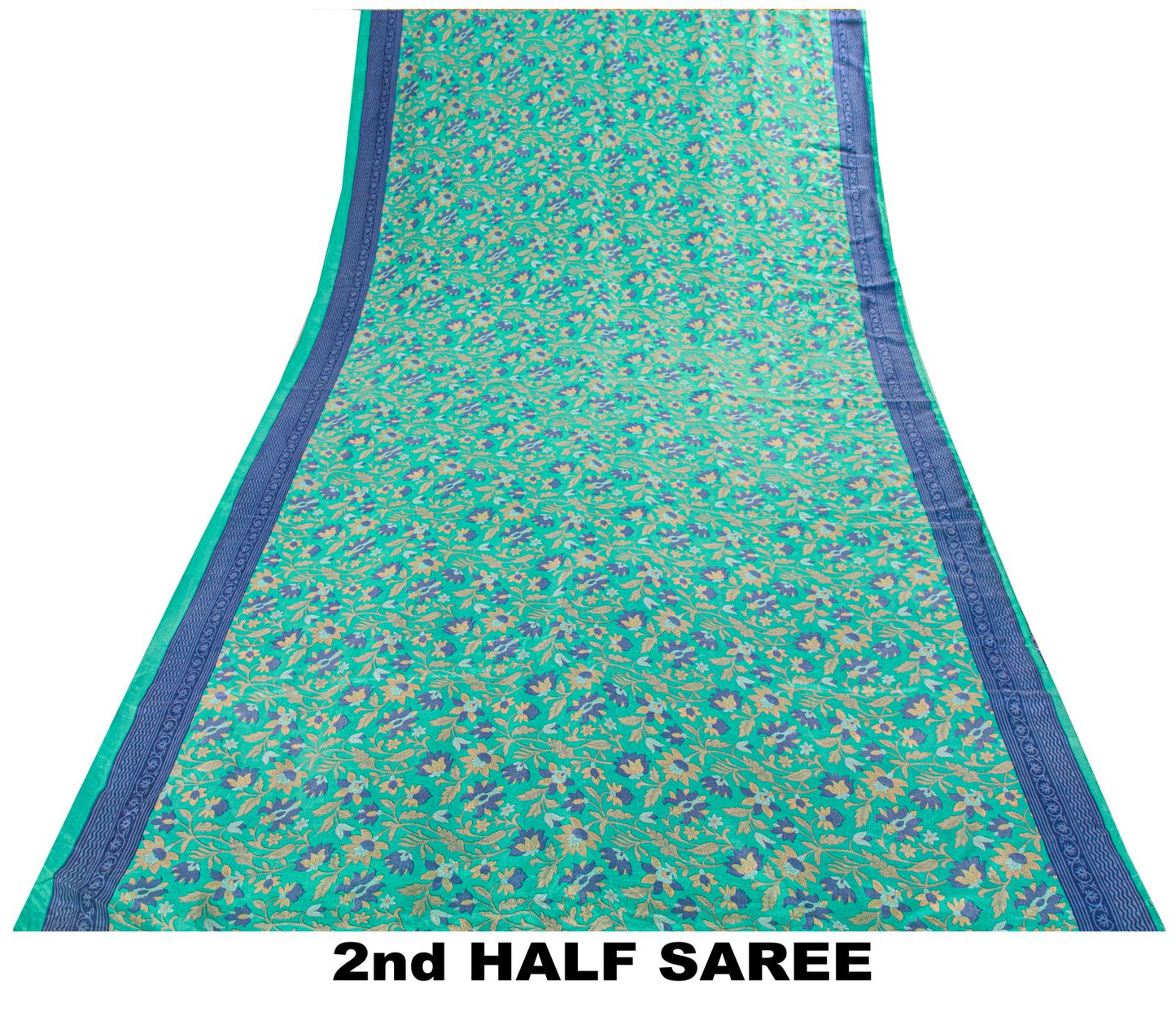 Sanskriti Vintage Saree Green Soft Pure Silk Floral Printed Sari 5.5+Yard Fabric