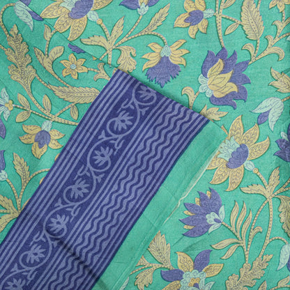 Sanskriti Vintage Saree Green Soft Pure Silk Floral Printed Sari 5.5+Yard Fabric