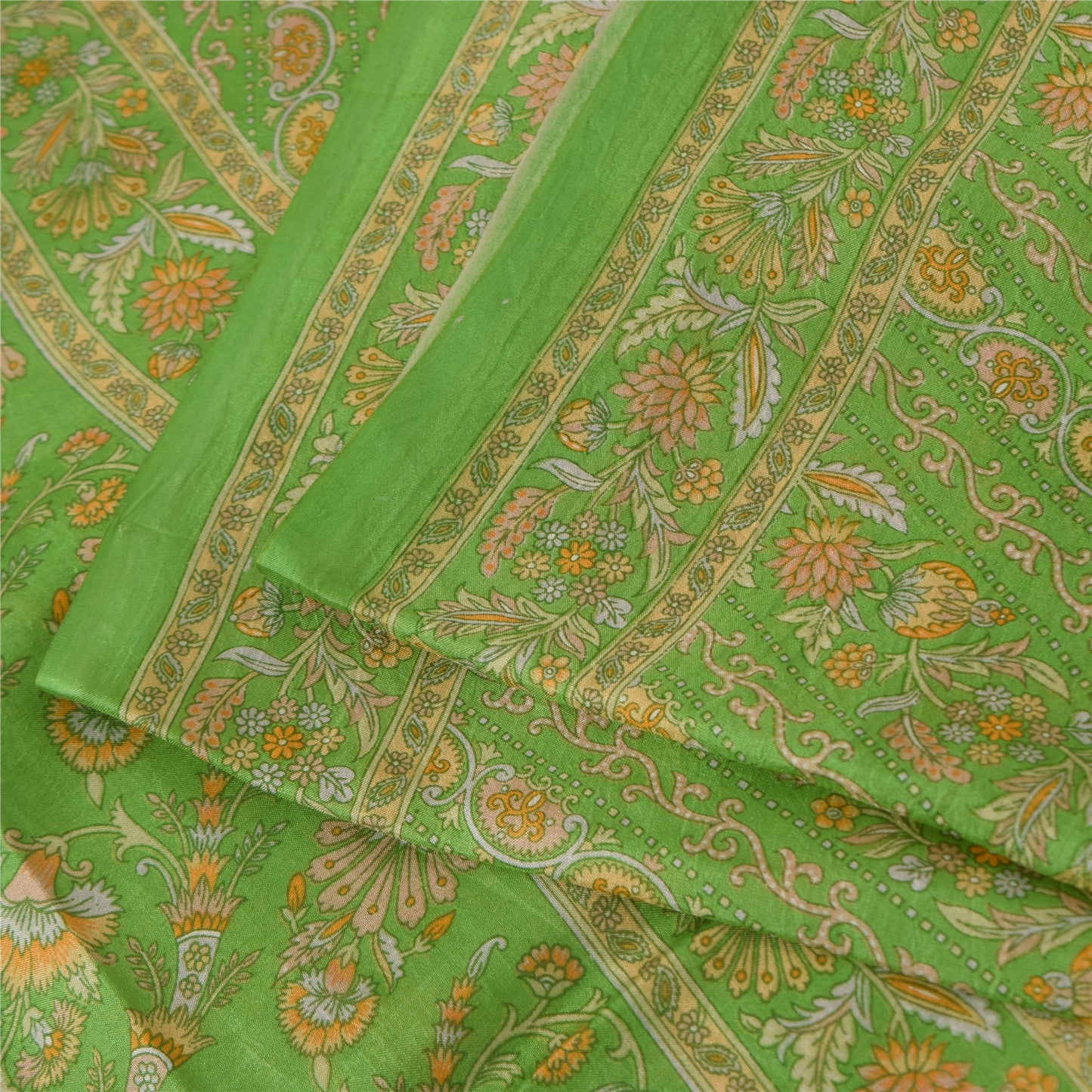 Sanskriti Vintage Sarees Grøn Indisk Ren Silke Trykt Sari 6+ yard Håndværksstof