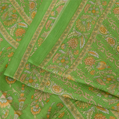 Sanskriti Vintage Sarees Grøn Indisk Ren Silke Trykt Sari 6+ yard Håndværksstof