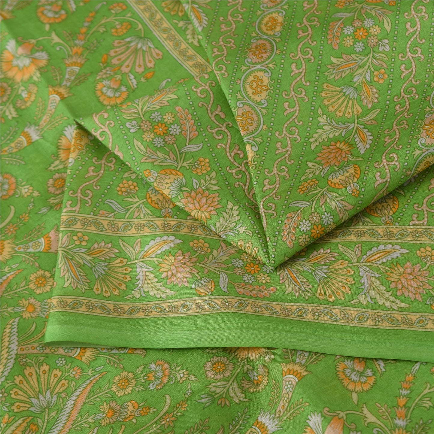 Sanskriti Vintage Sarees Grøn Indisk Ren Silke Trykt Sari 6+ yard Håndværksstof
