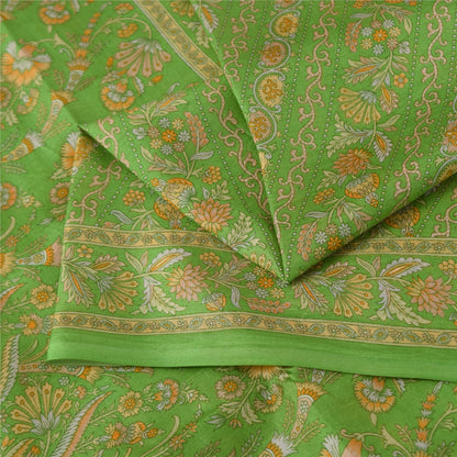 Sanskriti Vintage Sarees Grøn Indisk Ren Silke Trykt Sari 6+ yard Håndværksstof