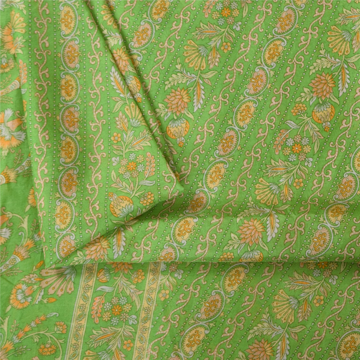 Sanskriti Vintage Sarees Grøn Indisk Ren Silke Trykt Sari 6+ yard Håndværksstof