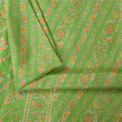 Sanskriti Vintage Sarees Grøn Indisk Ren Silke Trykt Sari 6+ yard Håndværksstof