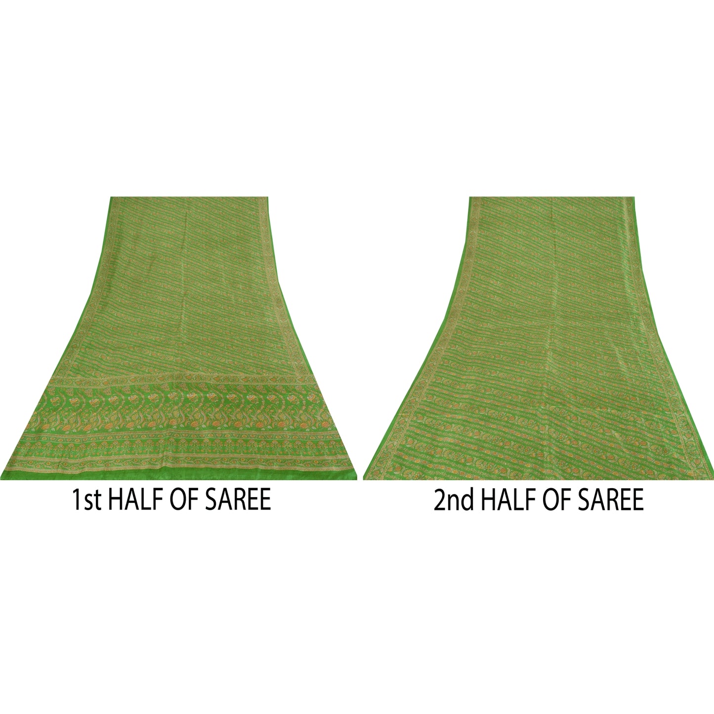 Sanskriti Vintage Sarees Grøn Indisk Ren Silke Trykt Sari 6+ yard Håndværksstof