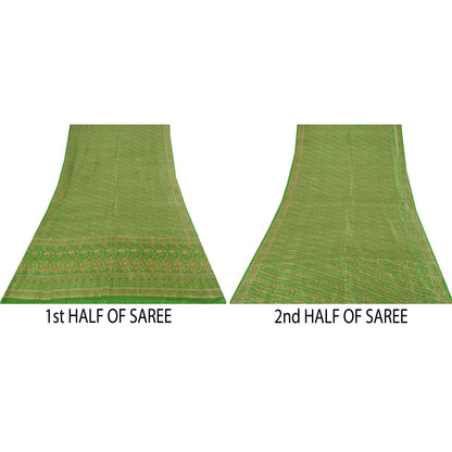 Sanskriti Vintage Sarees Grøn Indisk Ren Silke Trykt Sari 6+ yard Håndværksstof