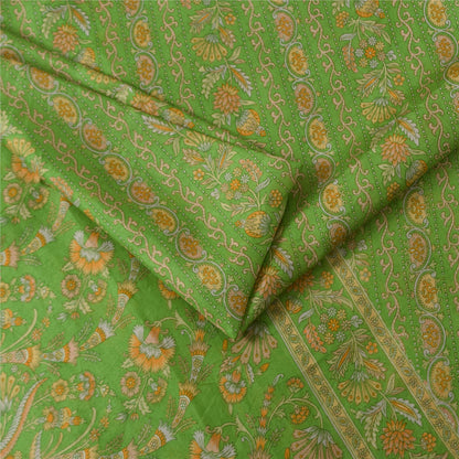 Sanskriti Vintage Sarees Grøn Indisk Ren Silke Trykt Sari 6+ yard Håndværksstof
