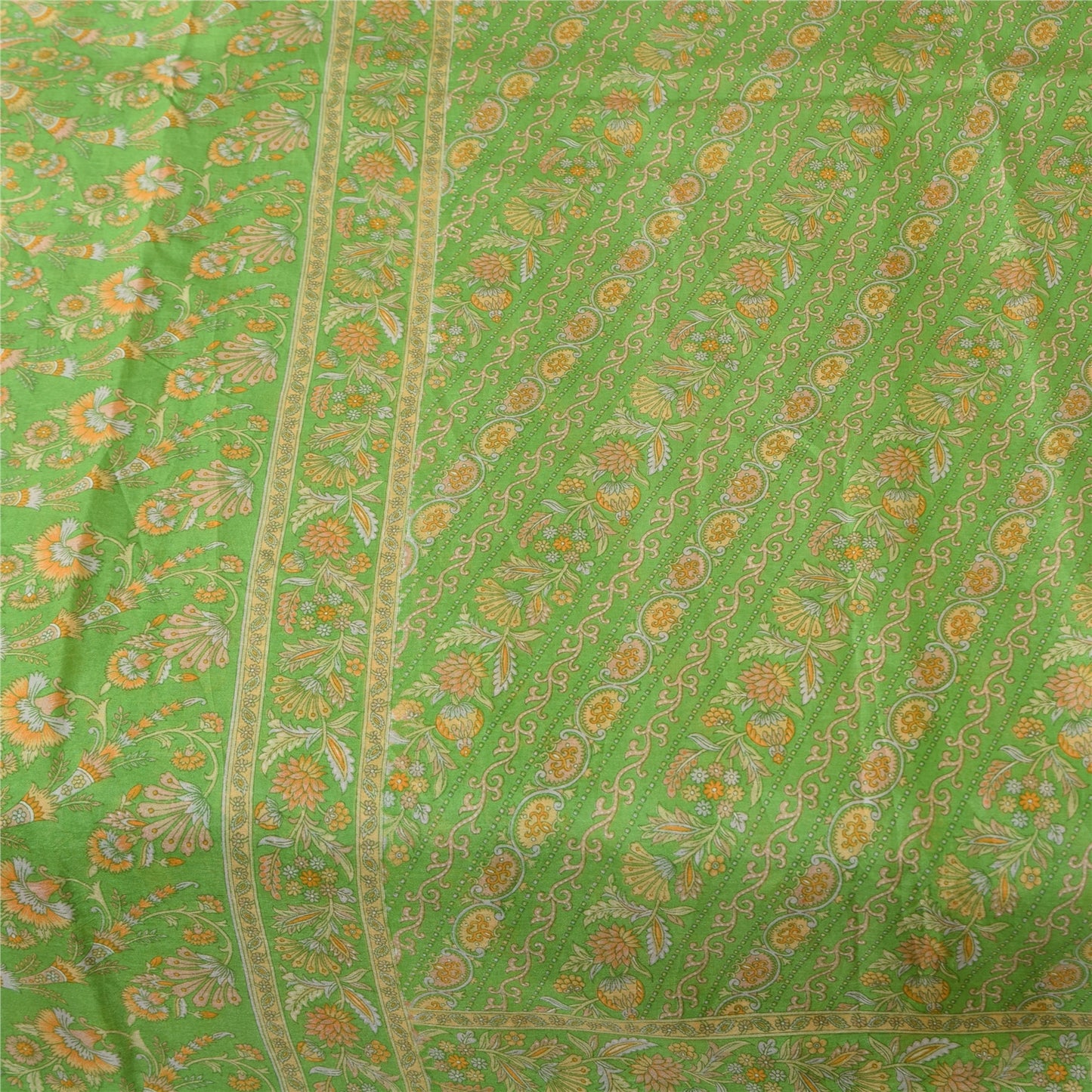 Sanskriti Vintage Sarees Grøn Indisk Ren Silke Trykt Sari 6+ yard Håndværksstof