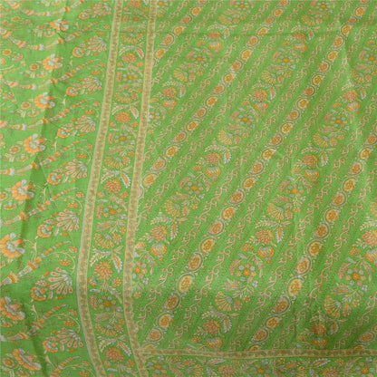 Sanskriti Vintage Sarees Grøn Indisk Ren Silke Trykt Sari 6+ yard Håndværksstof