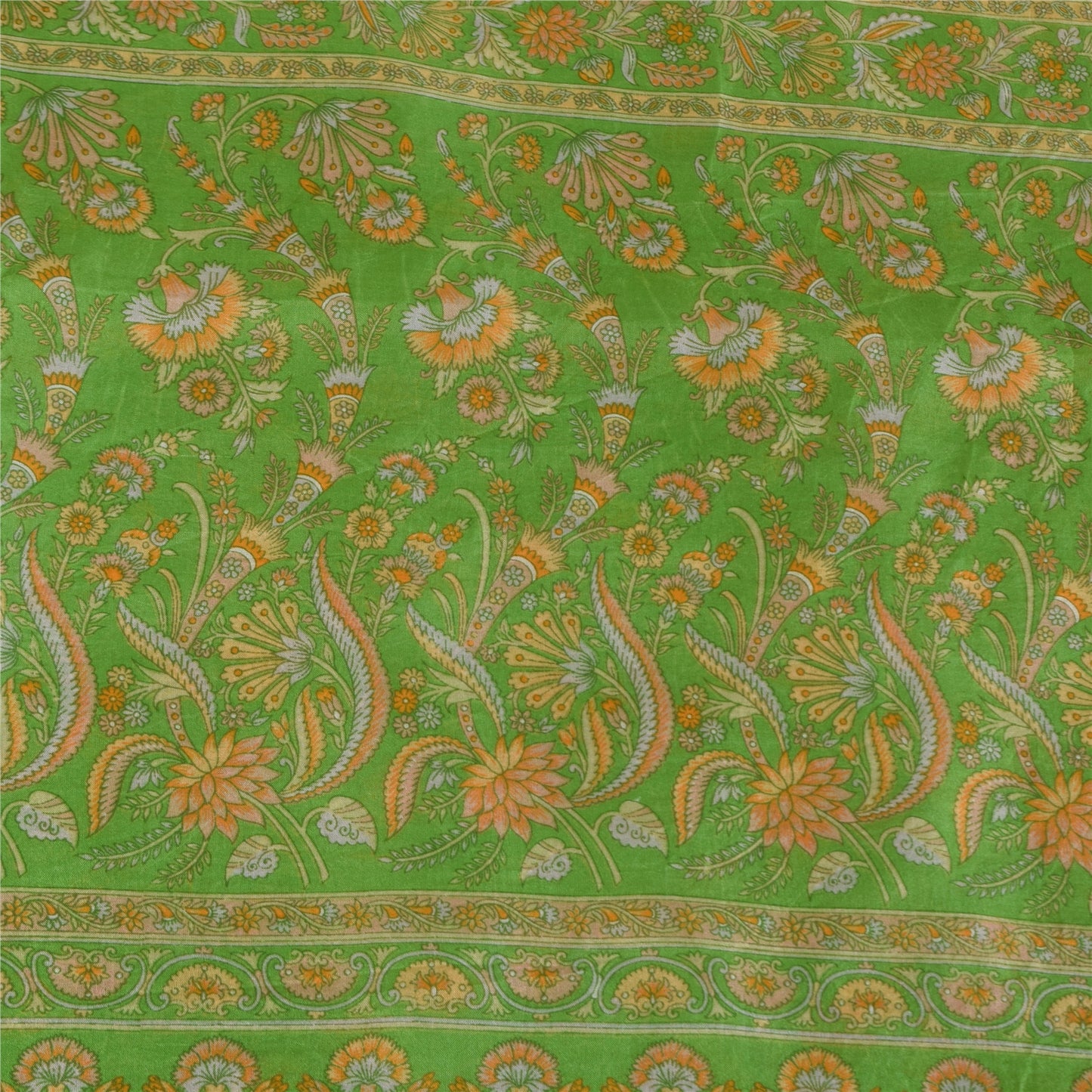 Sanskriti Vintage Sarees Grøn Indisk Ren Silke Trykt Sari 6+ yard Håndværksstof